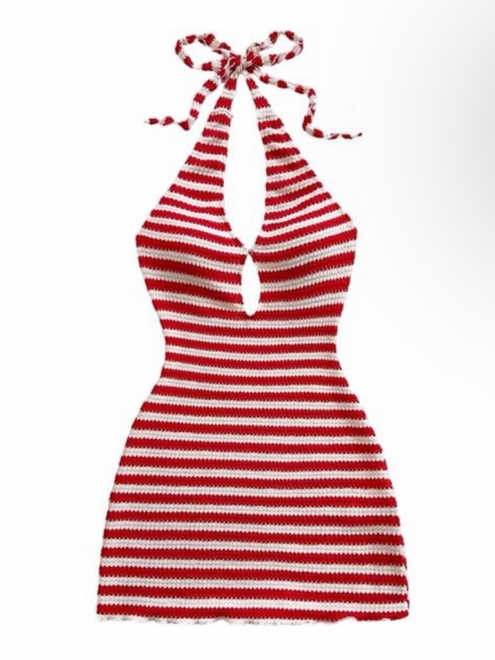 Striped Red & White Knit Halter One-Piece Dress - Kids